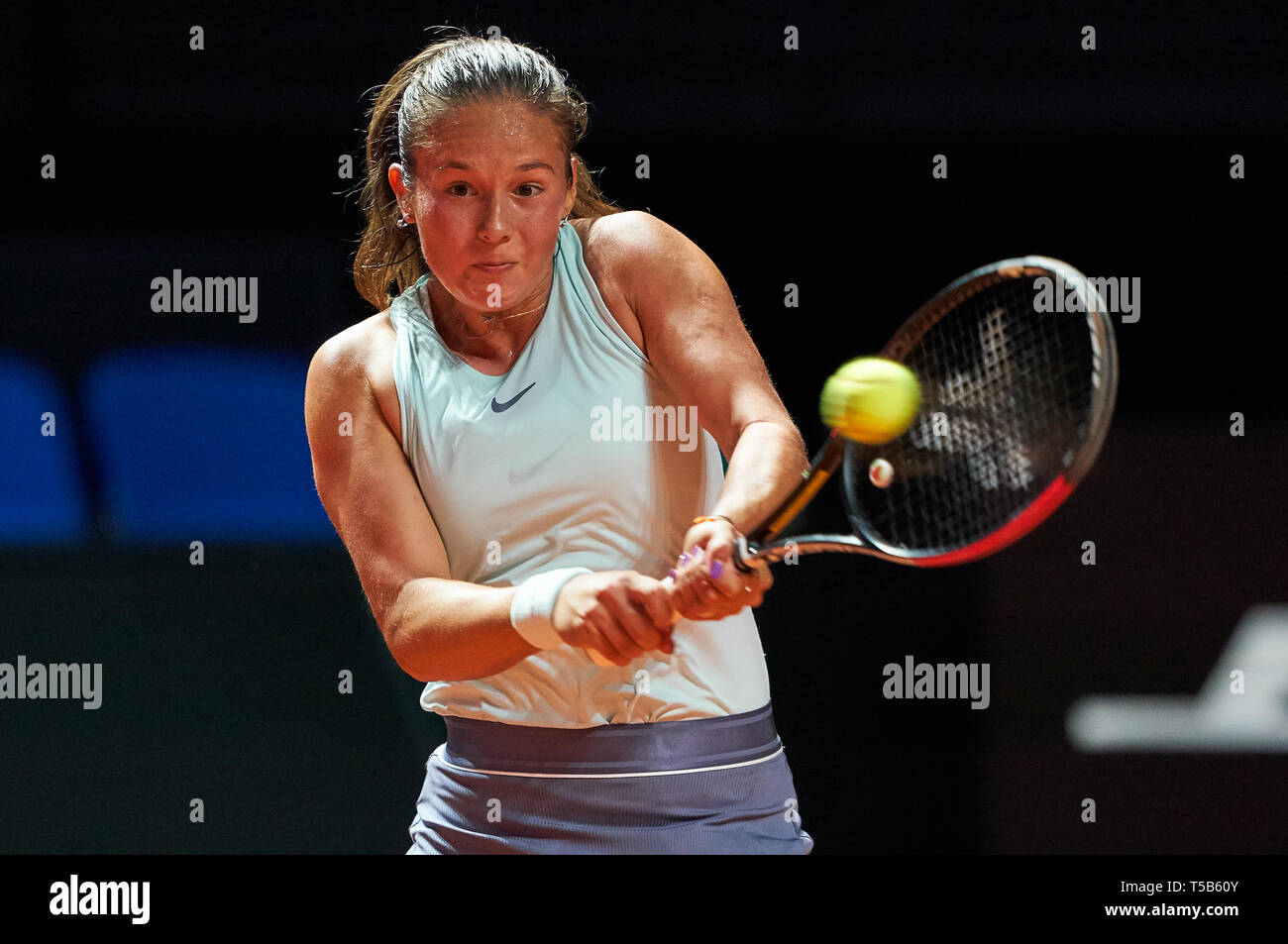 Stuttgart, Germany. 23rd Apr, 2019. Daria KASATKINA, RUS in action at her  match against Elise MERTENS,