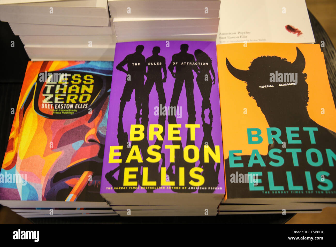 London, UK. 23rd Apr, 2019. Best selling author Bret Easton Ellis, famous  for his best sellers American Psycho, Less than Zero, where and countless  more, signing books today at Waterston book store