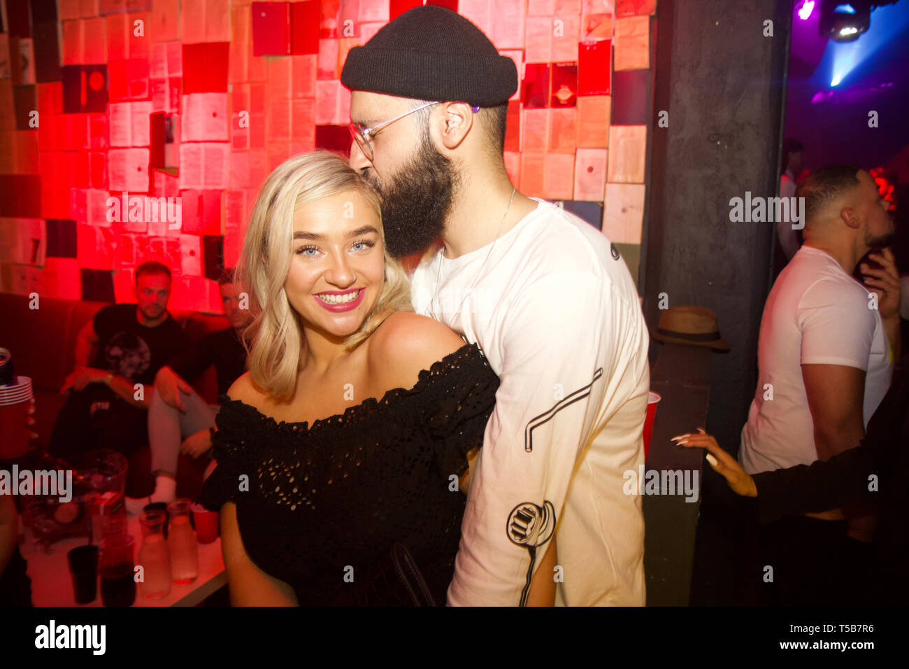 EXCLUSIVE Rak Su Star Mustafa Rahimtulla with new girlfriend Livvy Allenby. The X-Factor winner enjoyed a Easter Bank Holiday night out with stunning lash technician Livvy showing her off to friends at Jam Events exclusive high end event Sunday Jam held at nightspot Twisted Monkey in Watford. The couple were seen kissing and cuddling with Mus playfully grabbing and bending down to bite her bum. They hung out in the VIP area all night. This is the first time Mus has been seen out with a girlfriend since winning X Factor in 2017 and almost two years since his split from his ex girlfriend. Stock Photo