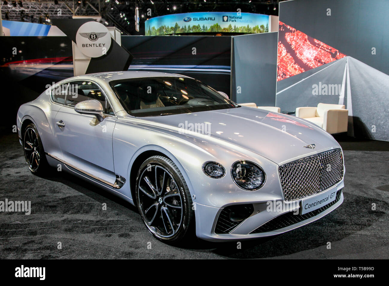 Bentley Continental GT at the New York International Auto Show 2019, at the Jacob Javits Center. This was Press Preview Day One of NYIAS Stock Photo