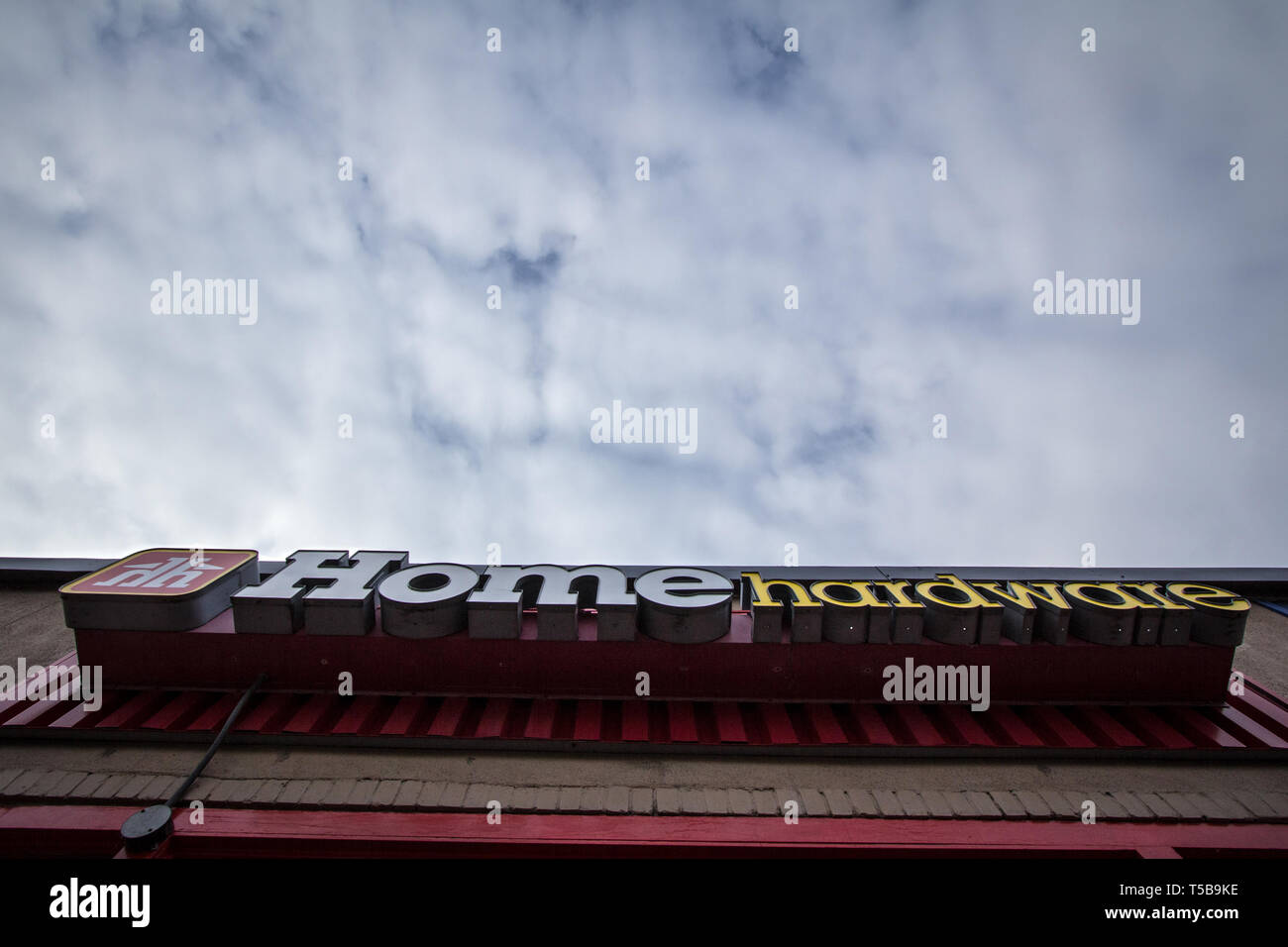 TORONTO, CANADA - NOVEMBER 12, 2018: Home Hardware logo in front of one of their stores in Toronto, Ontario. Home Hardware is a Canadian chain of hard Stock Photo