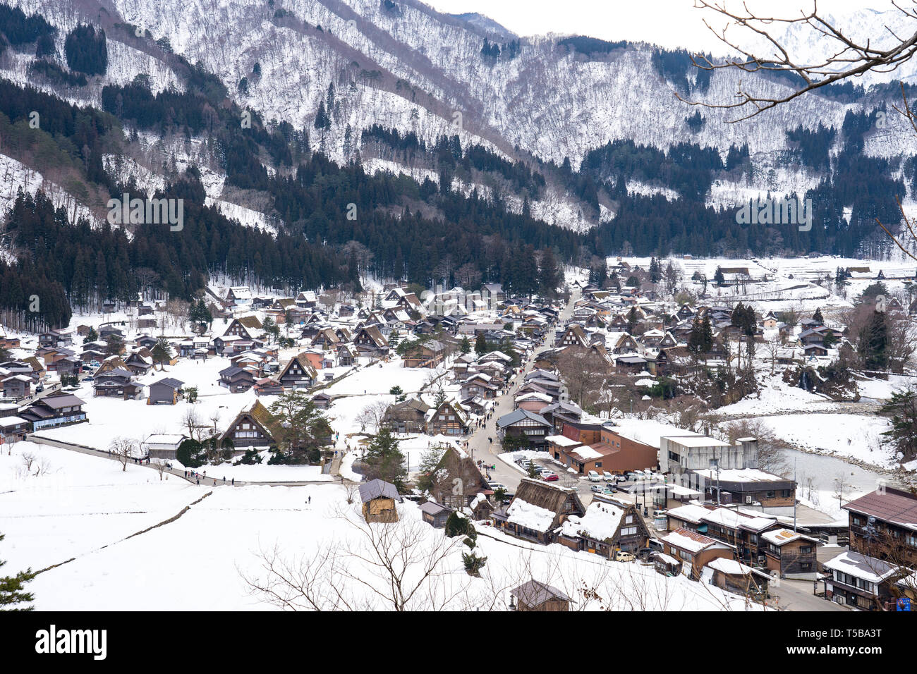 Winter snow of Shirakawago in Gifu, Japan. Stock Photo