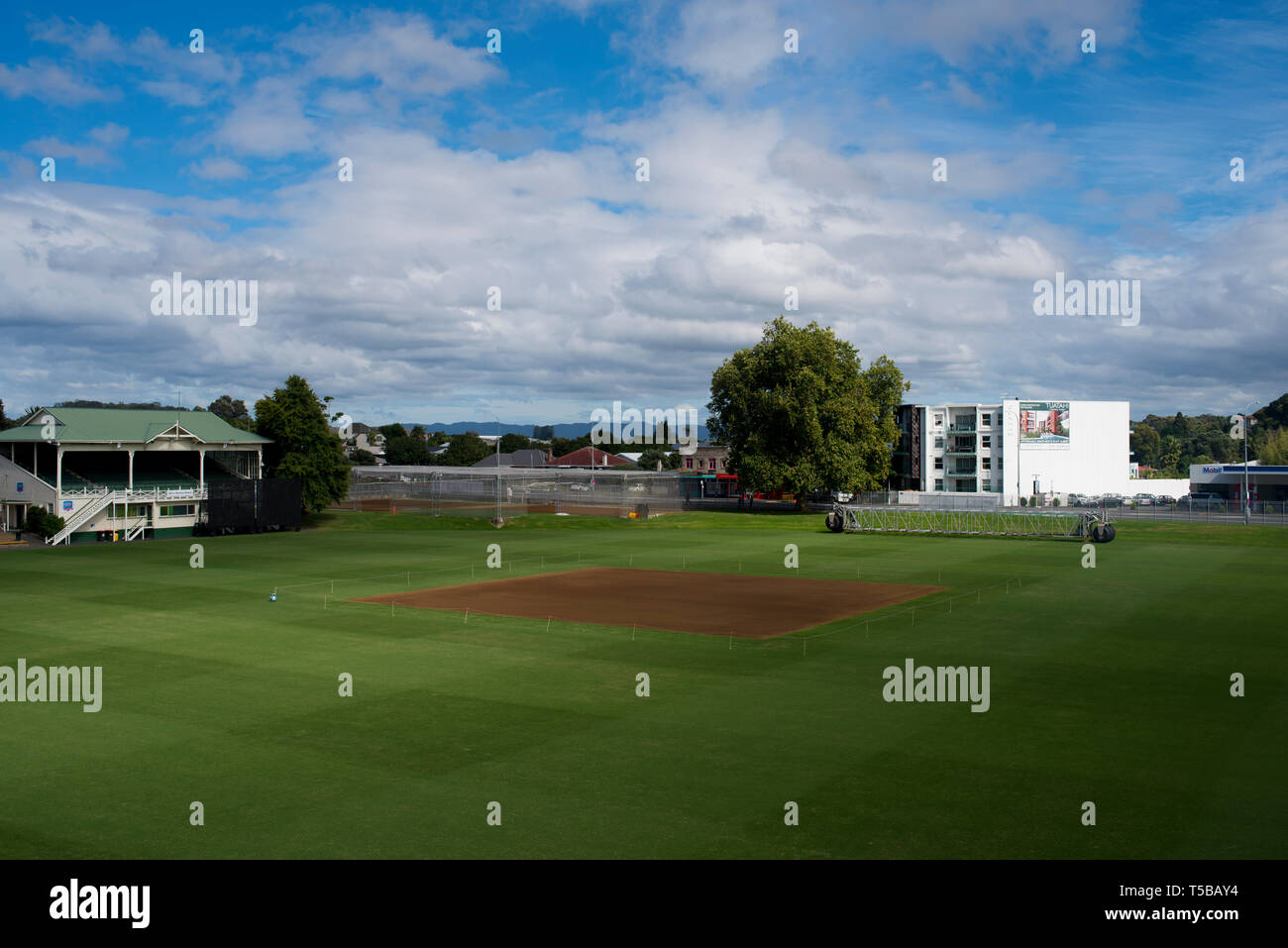 Auckland, New Zealand. Cricket pitch during the off-season Stock Photo