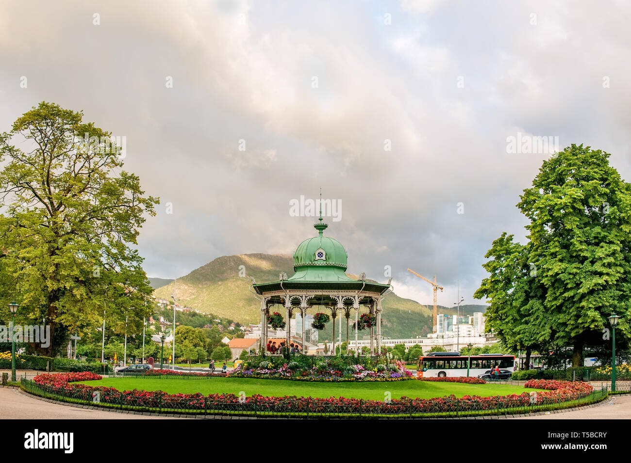 For maximum comfort in Bergen magnificent gazebo design and flowers. Tourist destination. Stock Photo