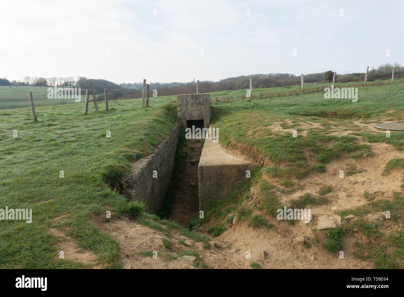 Colleville-sur-Mer, Omaha Beach, Normandy France, March 28,2019, Remains of the important german Strongpoint WN62, which was totally destroyed during Stock Photo