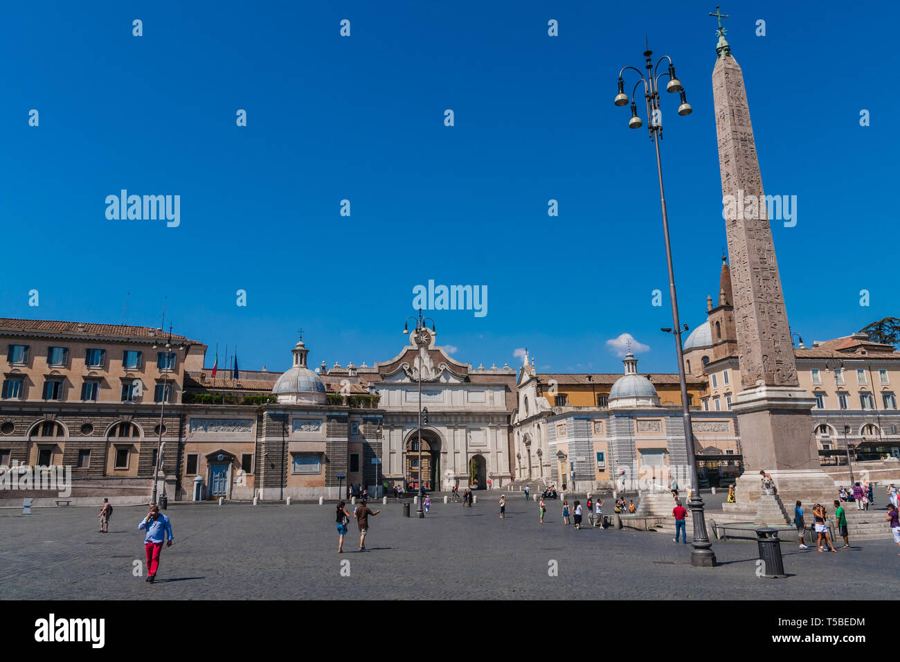 Piazza del Popolo with the Egyptian obelisk of Ramesses II and the northern city gate, Rome Stock Photo