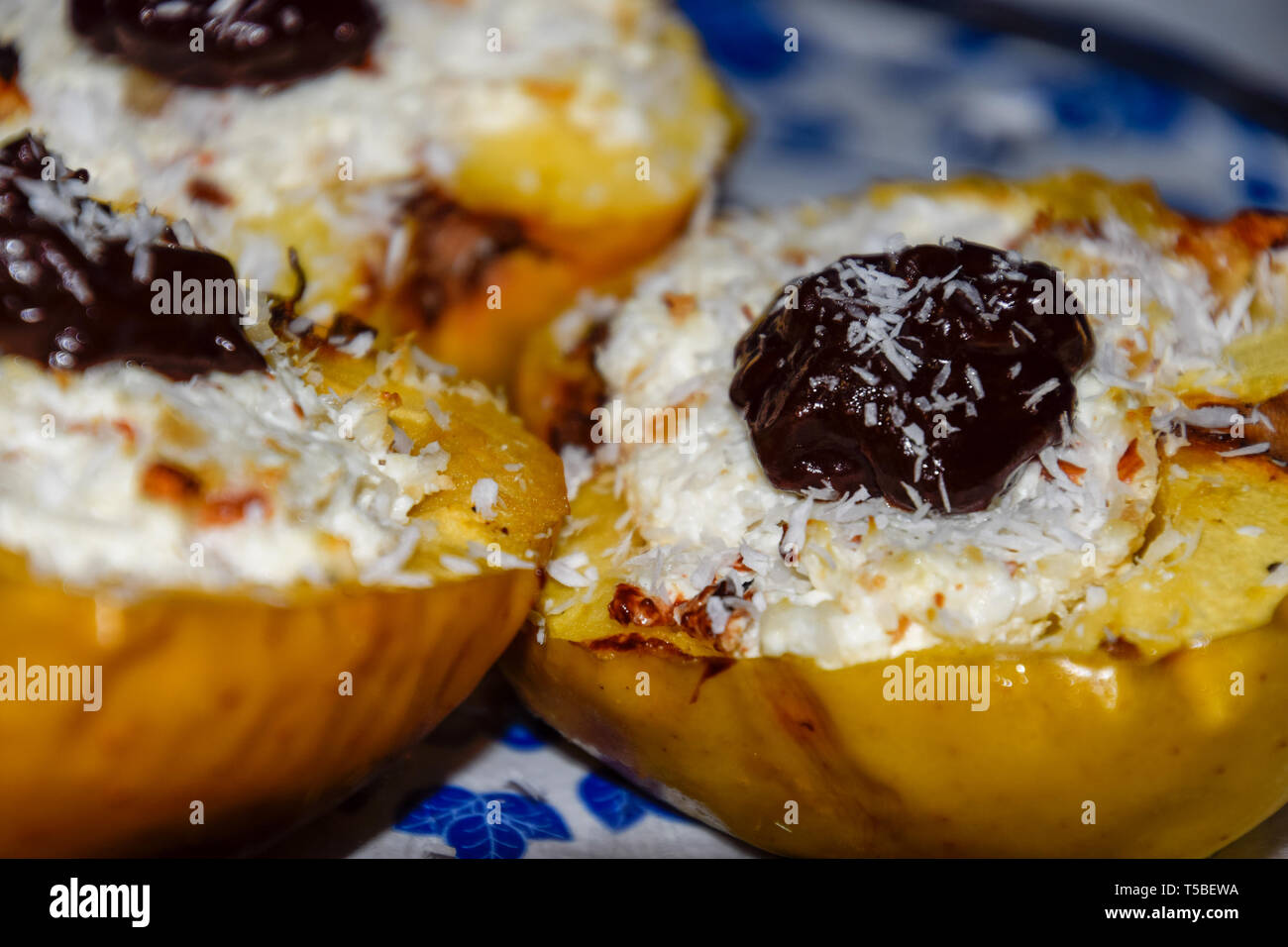 Apples Baked With Cottage Cheese And Decorated With Chocolate And