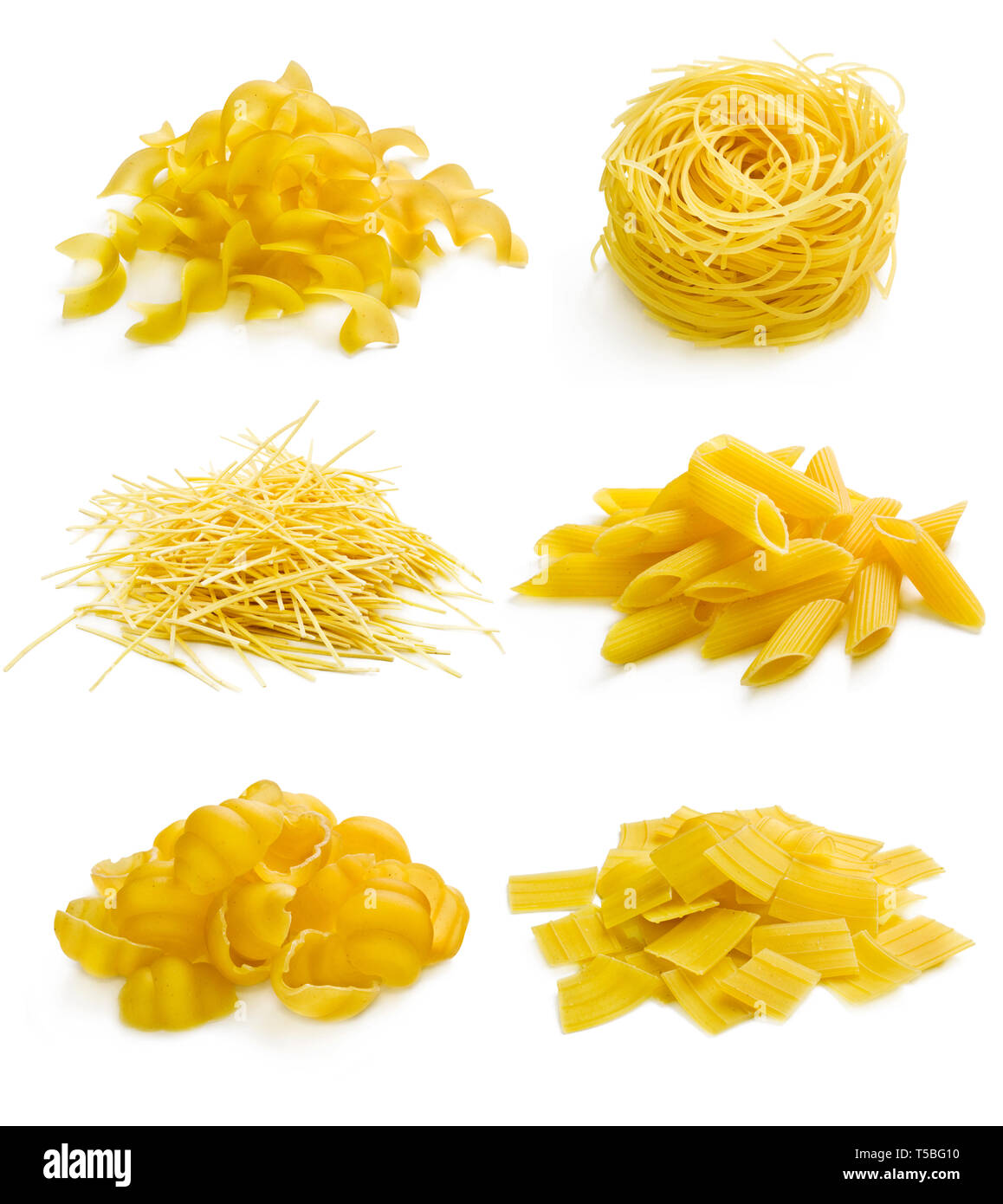 Collection of italian pasta portion isolated on white background Stock