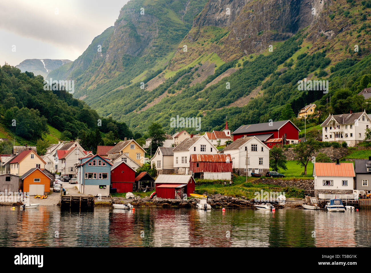 Small houses of the commune on the fjord, photographed from a ...