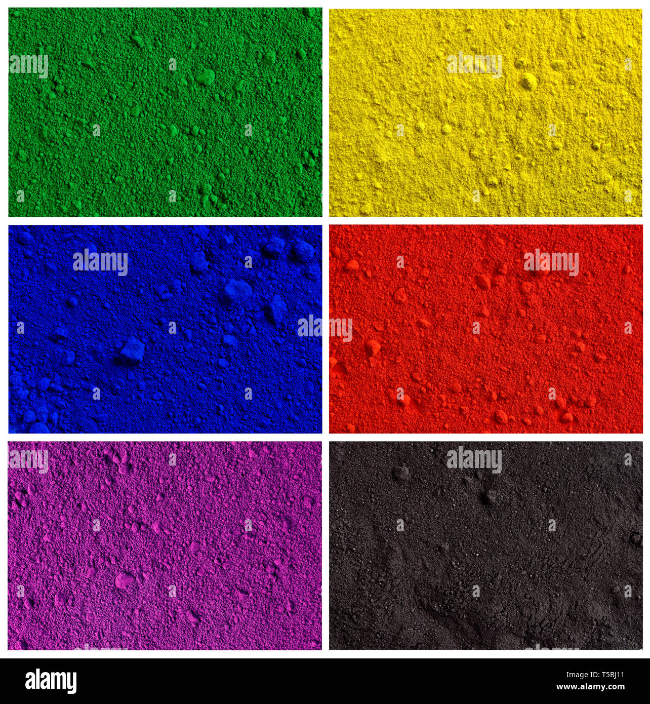 Collection od colorful powder background - yellow, green, violet, red, blue, black Stock Photo