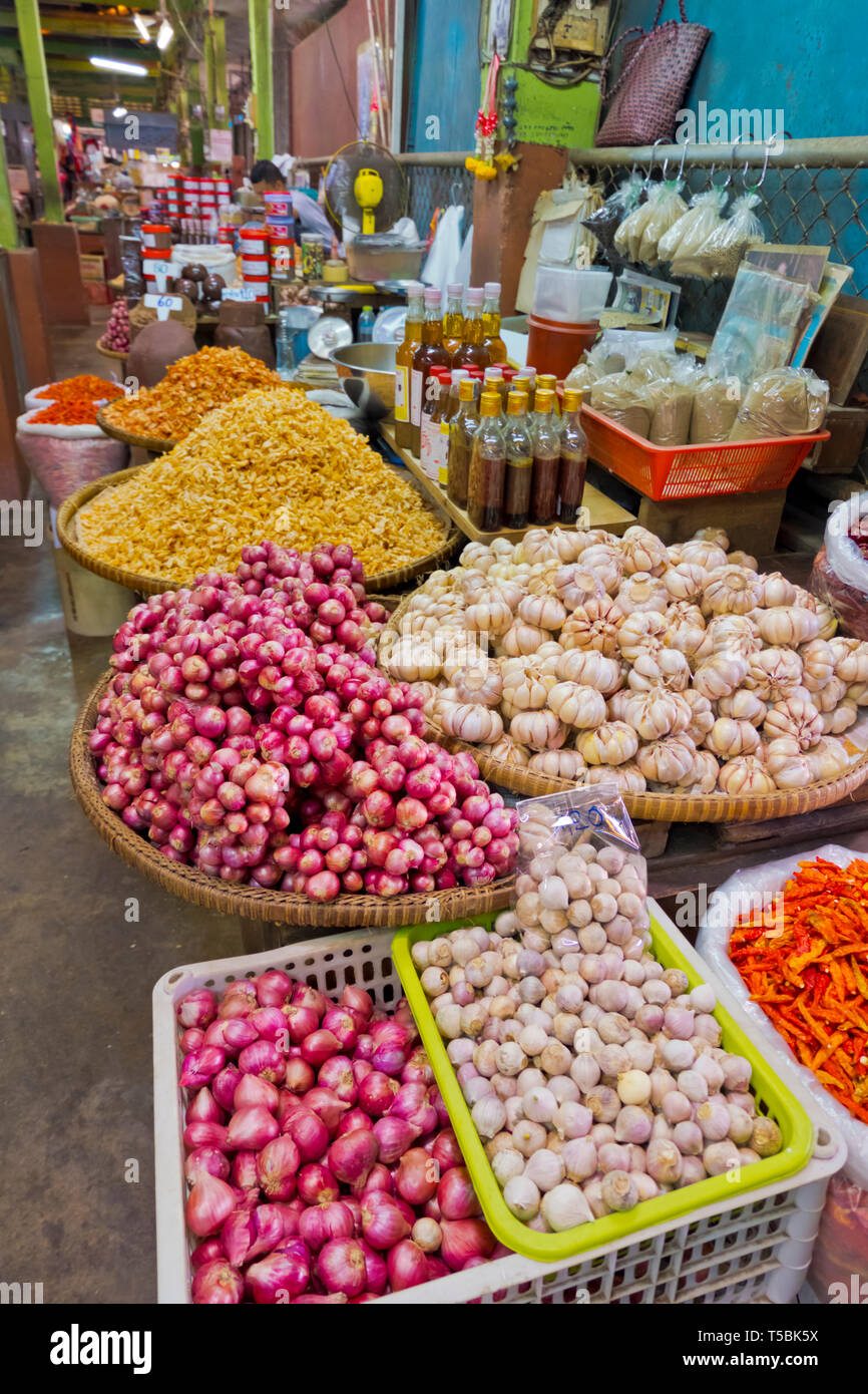 Wet and Dry market, market hall, Trang, Thailand Stock Photo