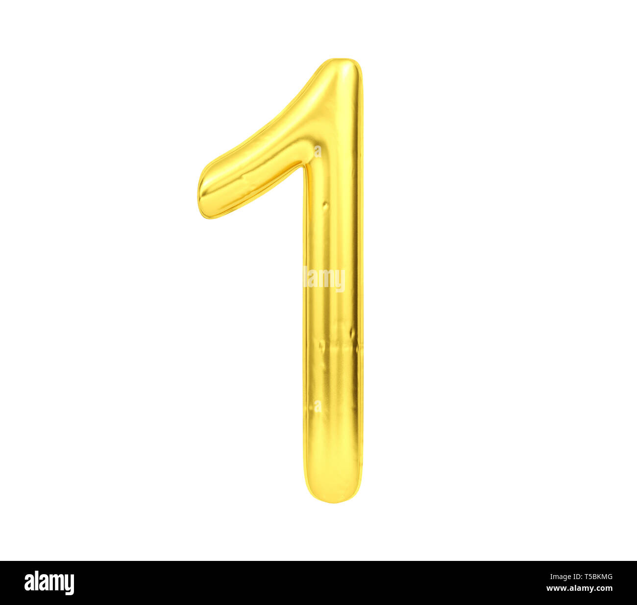 Numeral 1, Golden balloon number one isolated on white background, 3D Rendering Stock Photo