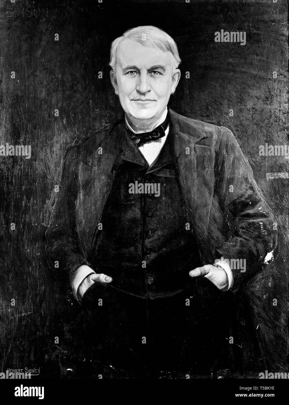 Thomas Edison (1847-1931), portrait painting by Herbert Sydney, 19th Century Stock Photo