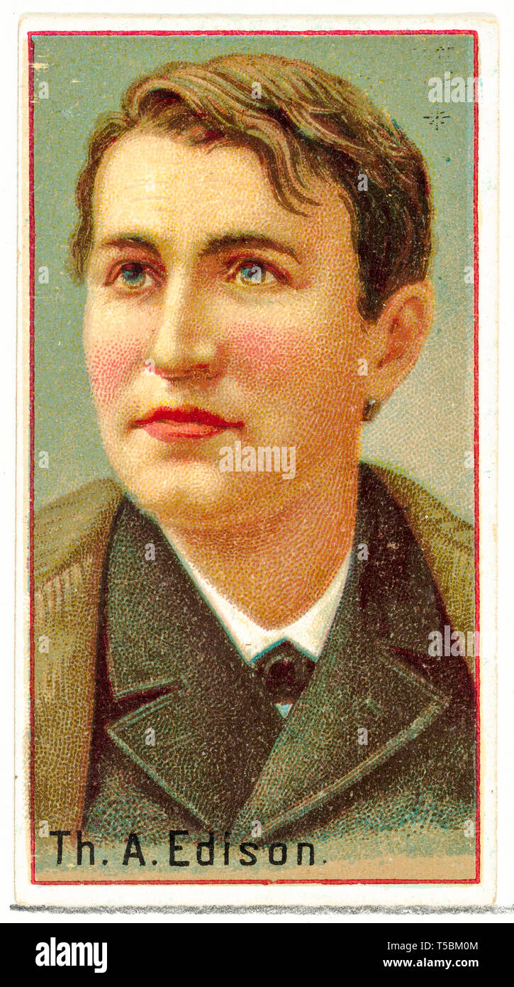 Thomas A. Edison, cigarette card portrait, printer's sample for the World's Inventors souvenir album for Allen & Ginter Cigarettes ,1888 Stock Photo