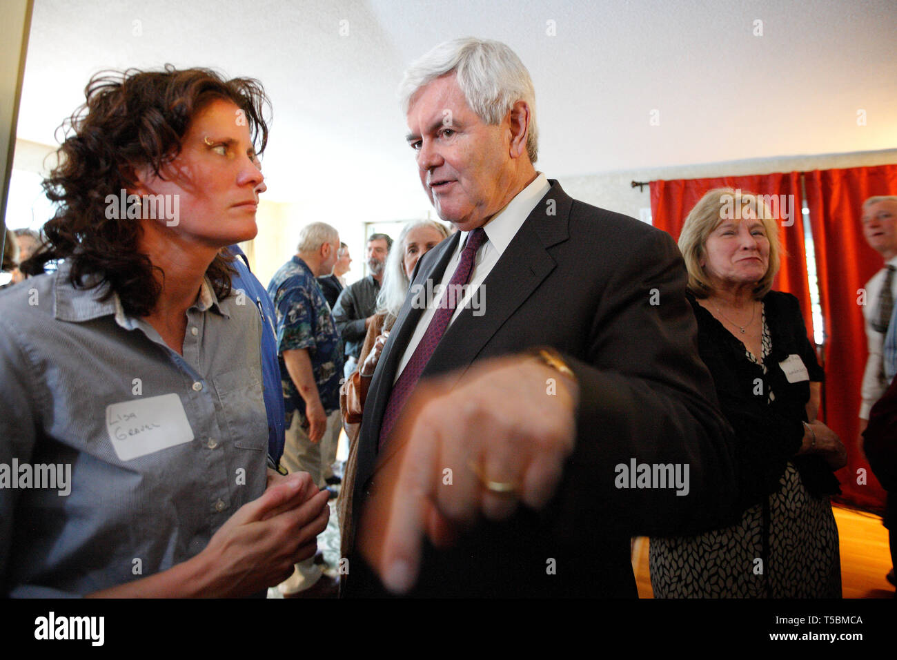 Former Speaker Newt Gingrich vistits a houseparty hosted by lawyer Ovide Lamontagne in Manchester, in his bid for the Presidency in 2012. Stock Photo
