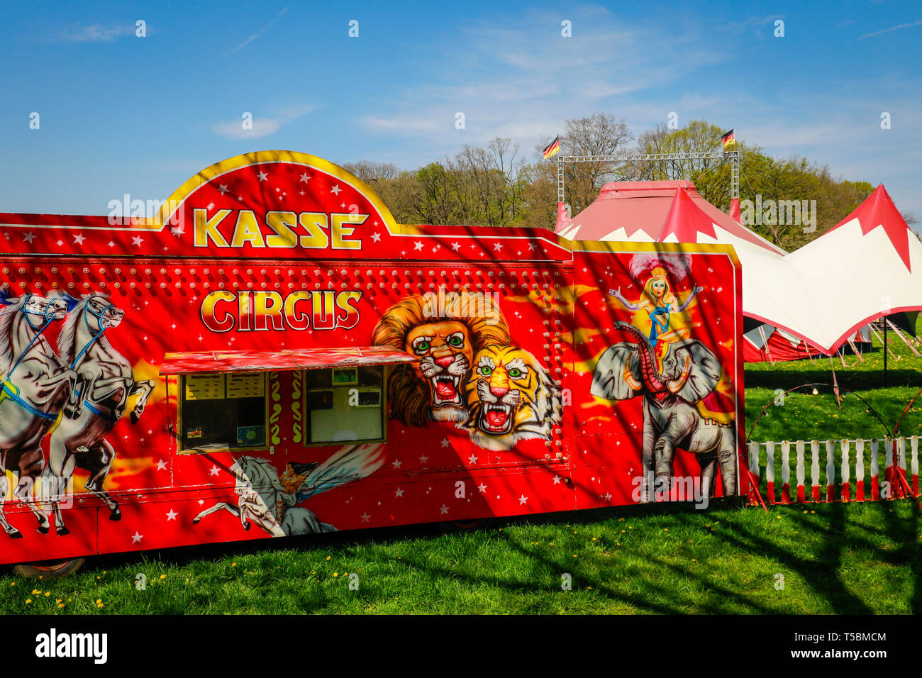 Germany - Circus, Circus box office and circus tent. Deutschland - Themenbild Zirkus, Kasse Circus und Zirkuszelt. Stock Photo