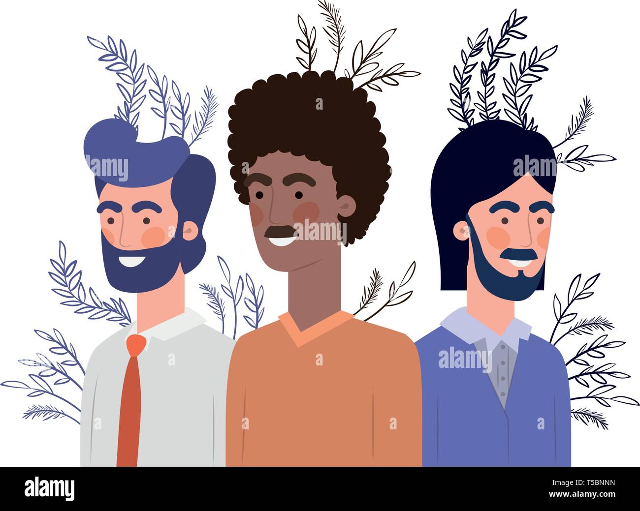 young men with branch with leaf character Stock Vector