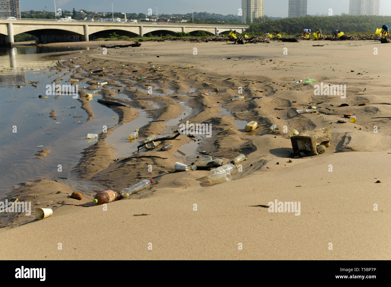 Durban, KwaZuluNatal, South Africa, plastic pollution, bottles and