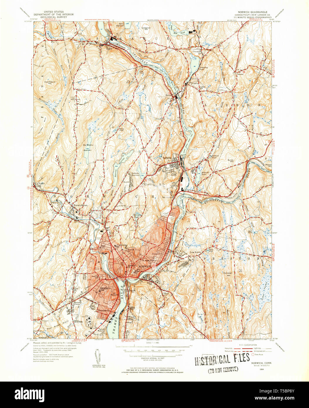 USGS TOPO Map Connecticut CT Norwich 330976 1954 31680 Restoration Stock Photo