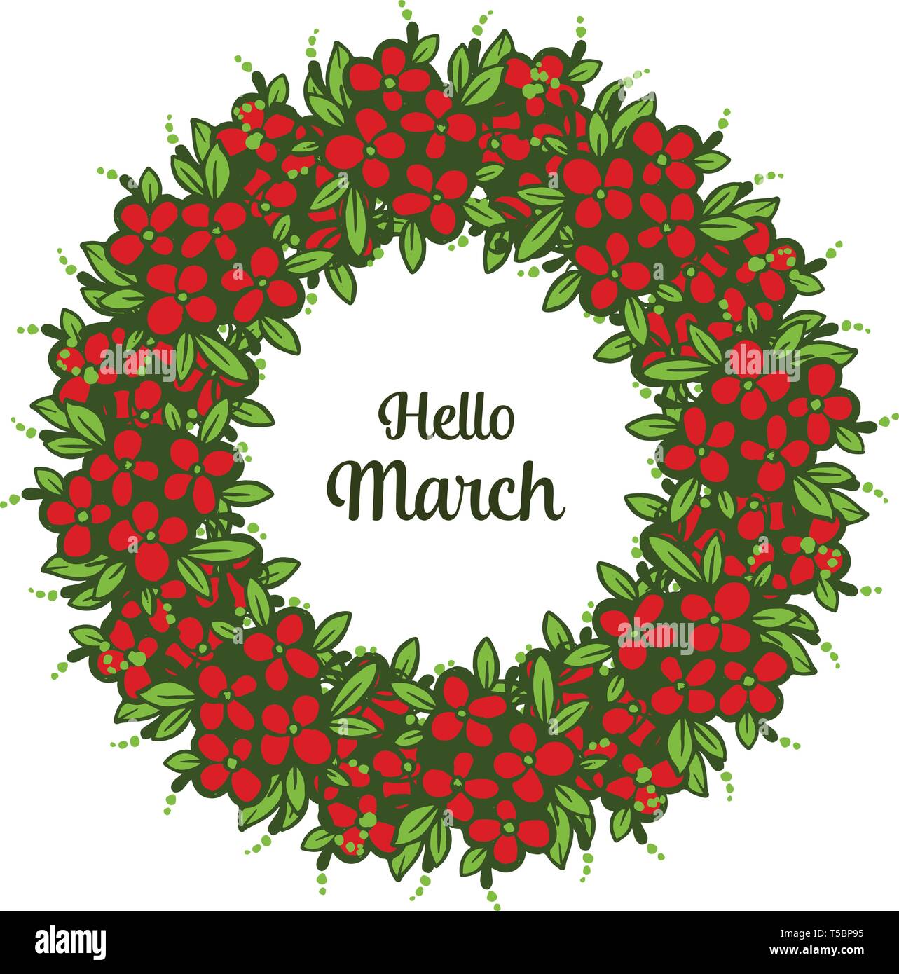 Circle Pattern March Vertor illustration circle shape flower frame with lettering hello ...