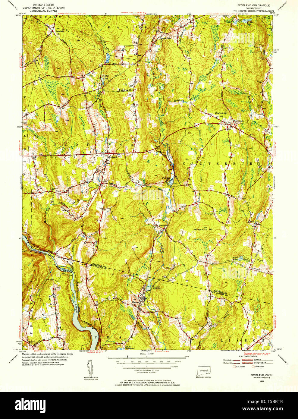 Usgs Topo Map Connecticut Ct Scotland 461256 1953 31680