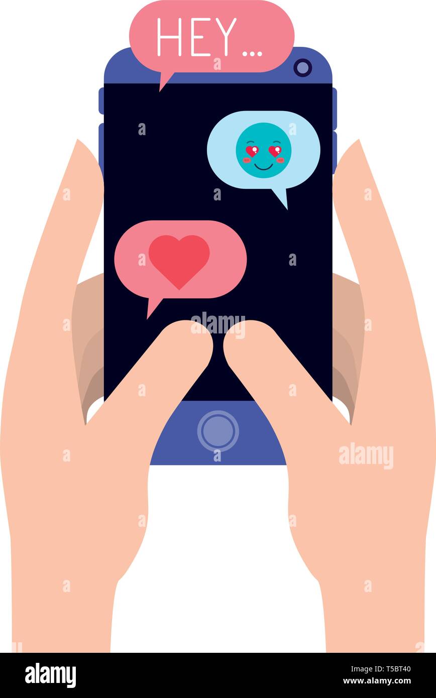 hands using smartphone and social media icons Stock Vector Image & Art ...