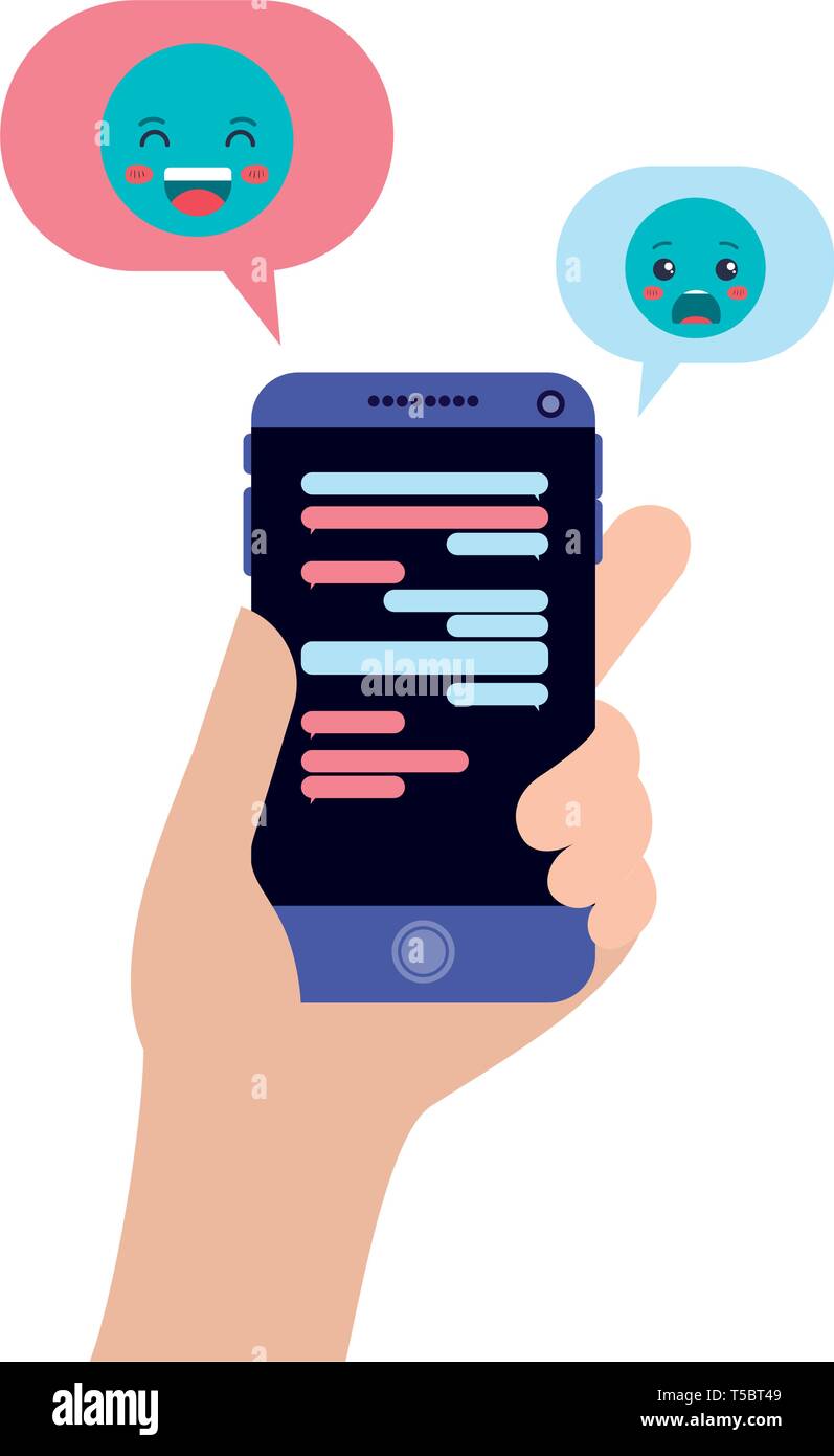 hand chatting with smartphone sending emojis Stock Vector Image Art hand chatting with smartphone sending emojis Stock Vector Image Art