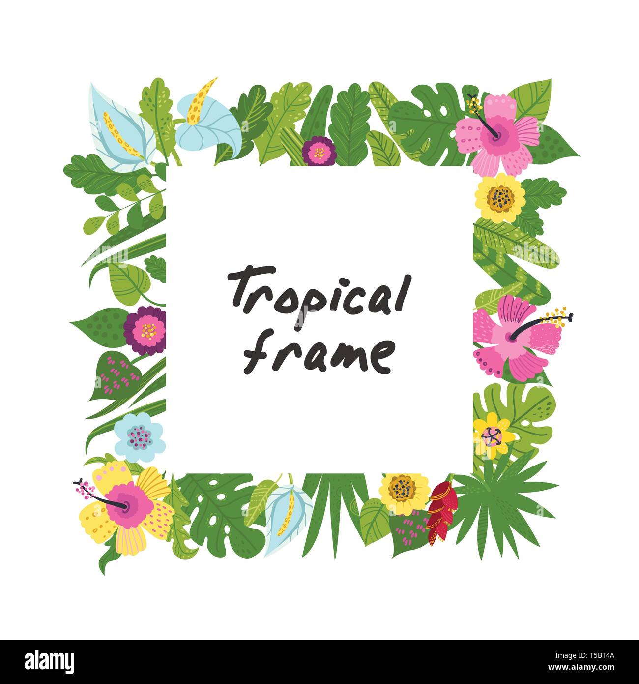 Tropical frame from flowers and leaves Stock Vector Image & Art Alamy