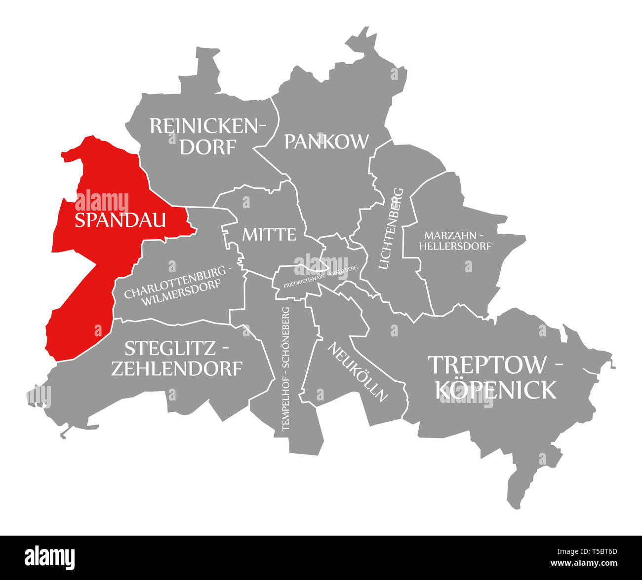 Spandau city district red highlighted in map of Berlin Germany Stock Photo