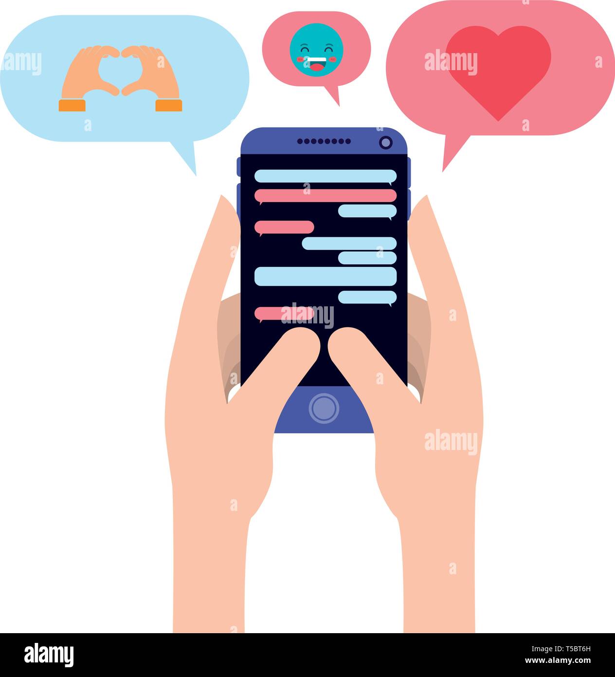 hands using smartphone and social media icons Stock Vector Image & Art ...
