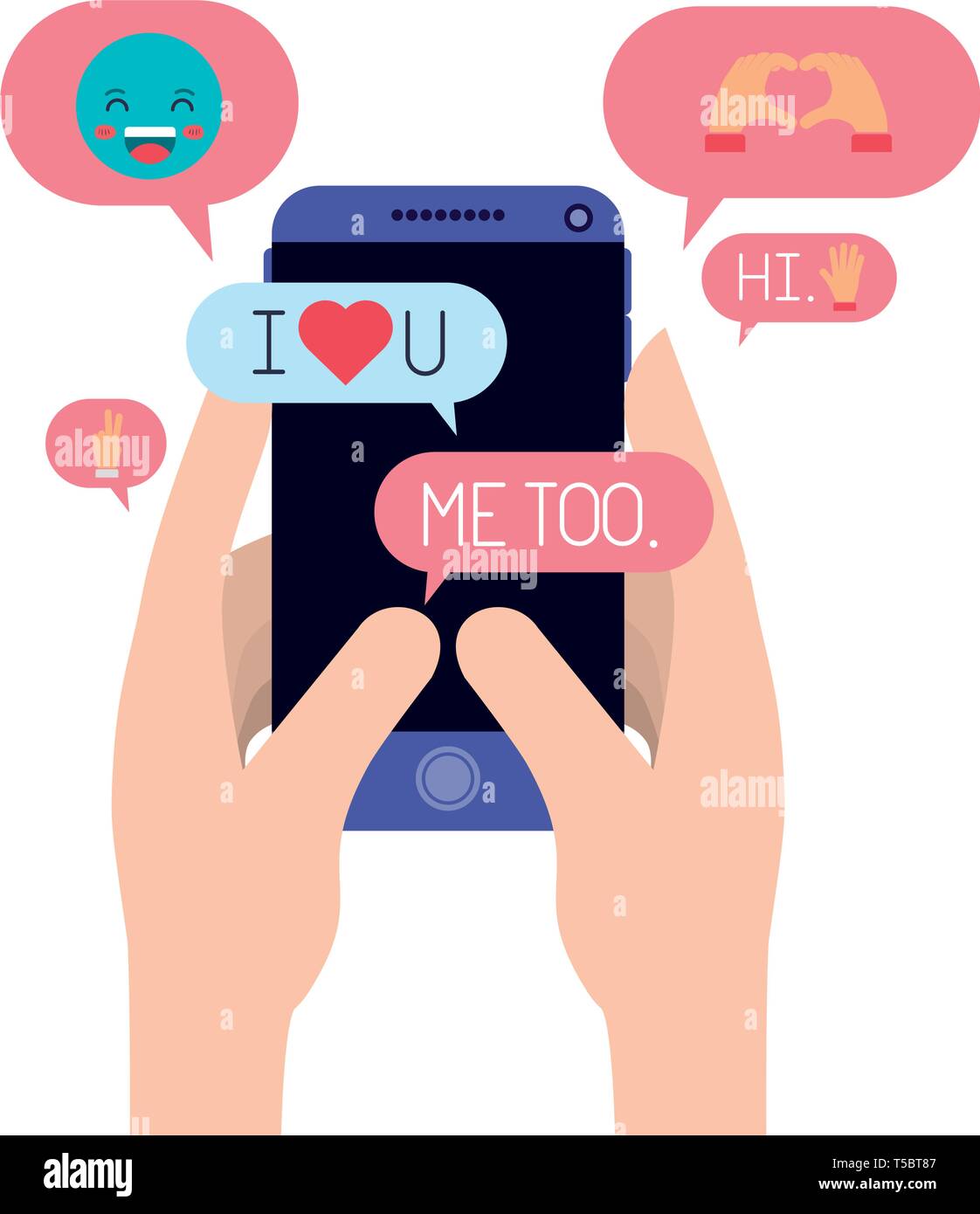 hands using smartphone and social media icons Stock Vector Image & Art ...
