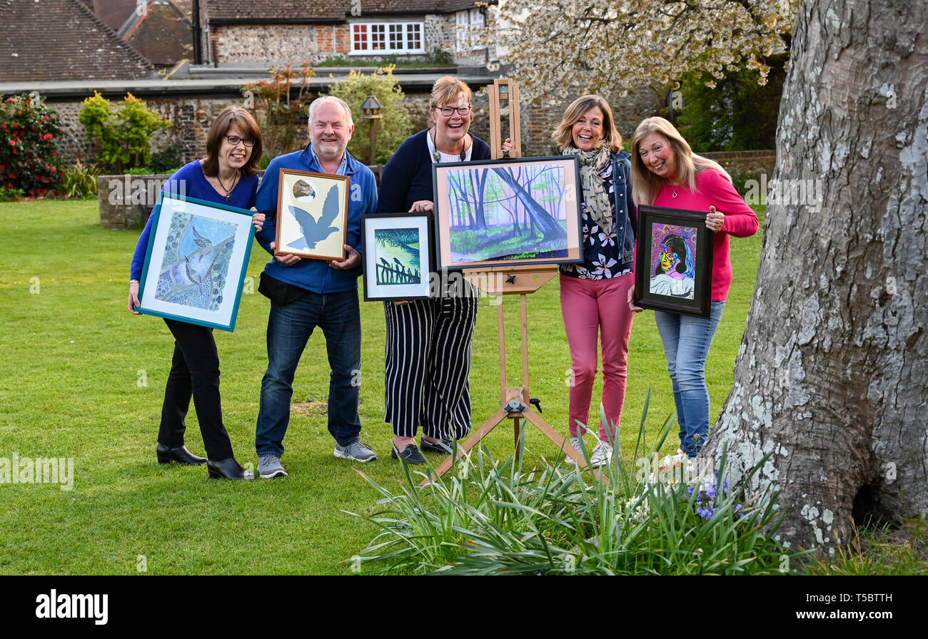 Members of Southwick Art Club preparing for their annual how in May 2019  Photograph taken by Simon Dack Stock Photo