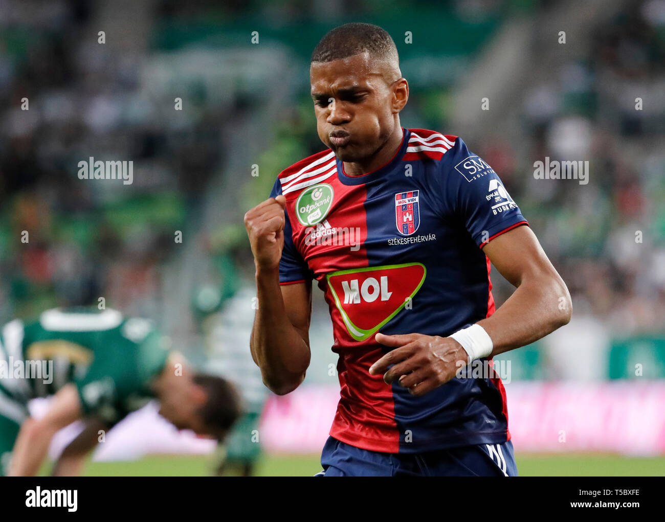 Budapest Hungary April 20 Loic Nego Of Mol Vidi Fc Celebrates His Goal During The Hungarian Otp Bank Liga Match Between Ferencvarosi Tc And Mol Vidi Fc At Groupama Arena On