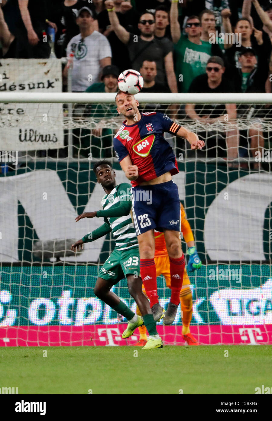 BUDAPEST, HUNGARY - AUGUST 29: (l-r) Tokmac Chol Nguen of Ferencvarosi TC  celebrates his goal in front of Gergo Lovrencsics of Ferencvarosi TC during  the UEFA Europa League Play-off Second Leg match