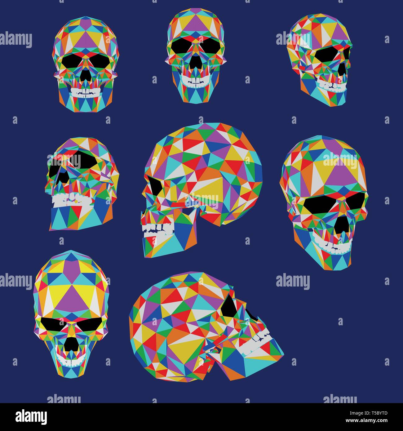 Skull colorful illustration from polygons. Typography, t-shirt graphics, vectors.EPS 10. Stock Vector