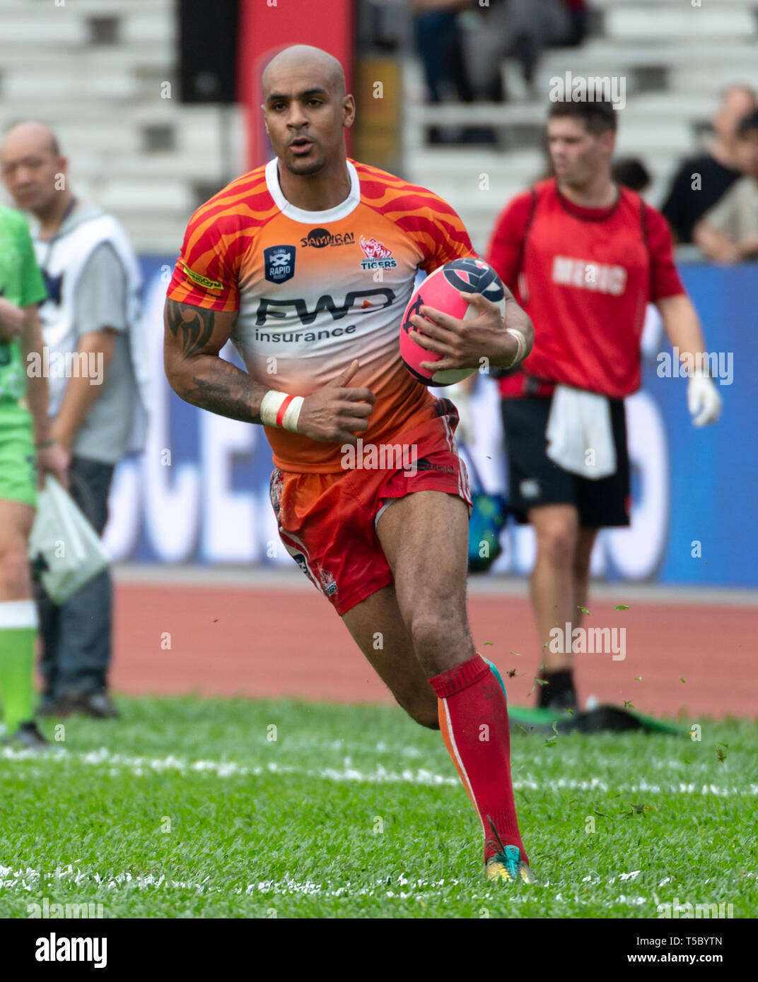 Global Rapid Rugby at Aberdeen Sports Ground Hong Kong. FWD South China Tigers win against the Asia Pacific Dragons Stock Photo