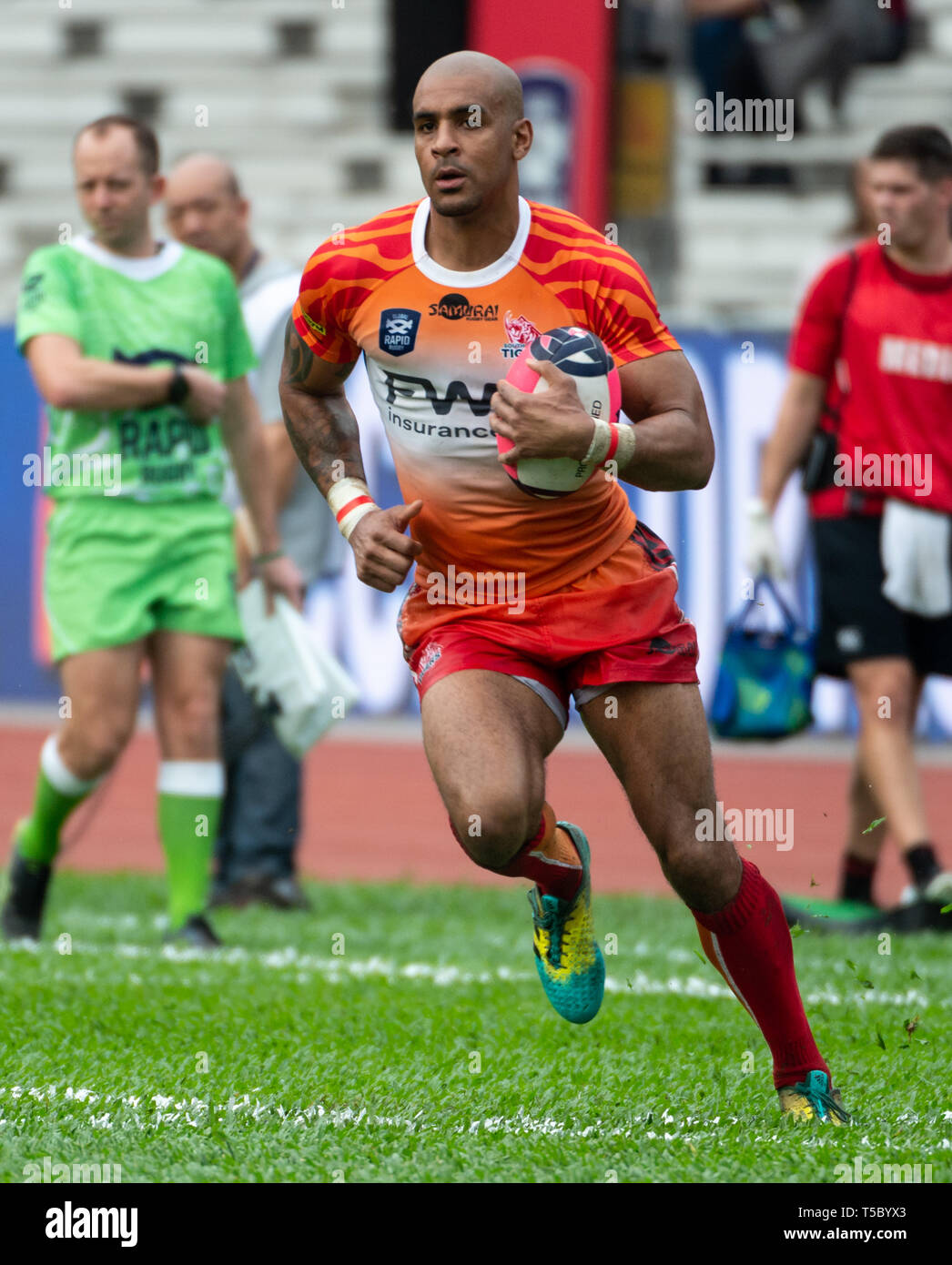 Global Rapid Rugby at Aberdeen Sports Ground Hong Kong. FWD South China Tigers win against the Asia Pacific Dragons Stock Photo