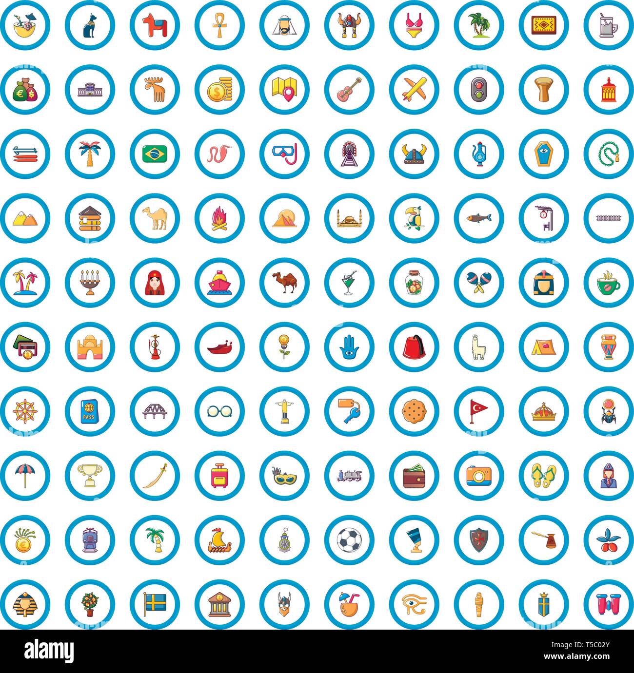100 travel industry icons set, cartoon style Stock Vector Image & Art ...