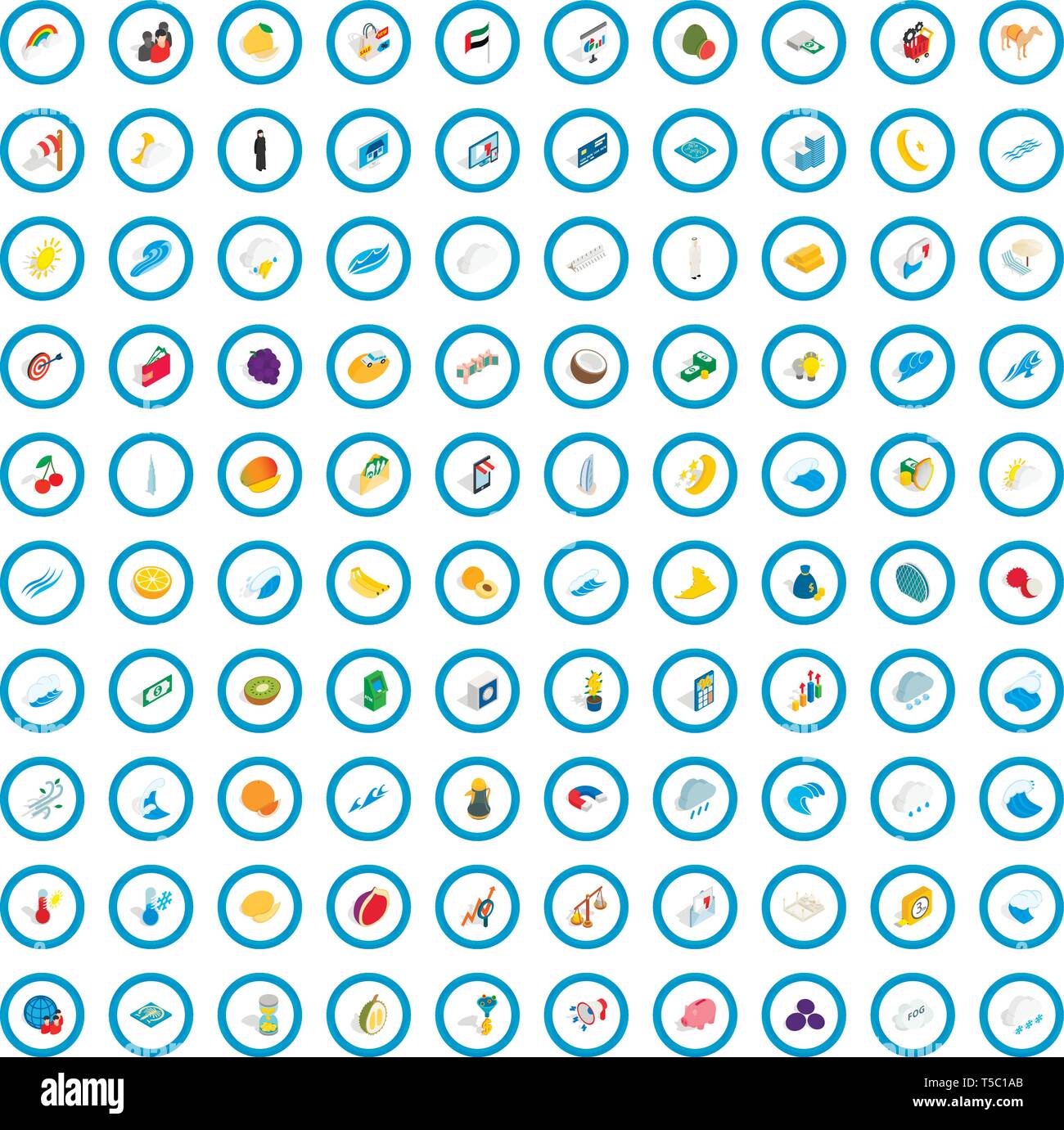 100 universal icons set, isometric 3d style Stock Vector
