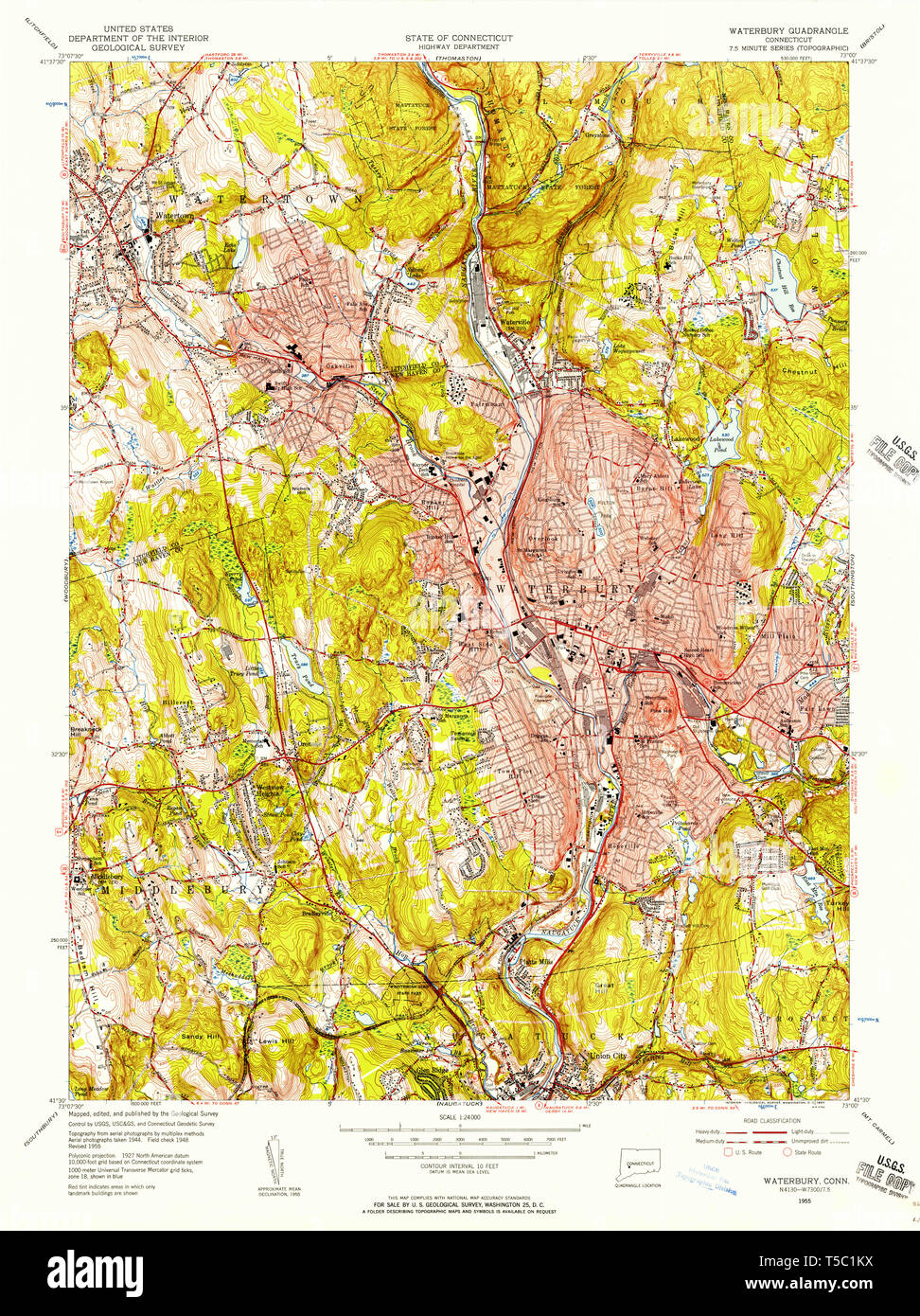 USGS TOPO Map Connecticut CT Waterbury - Usgs Topo Map Connecticut Ct Waterbury 461164 1955 24000 Restoration T5C1KX