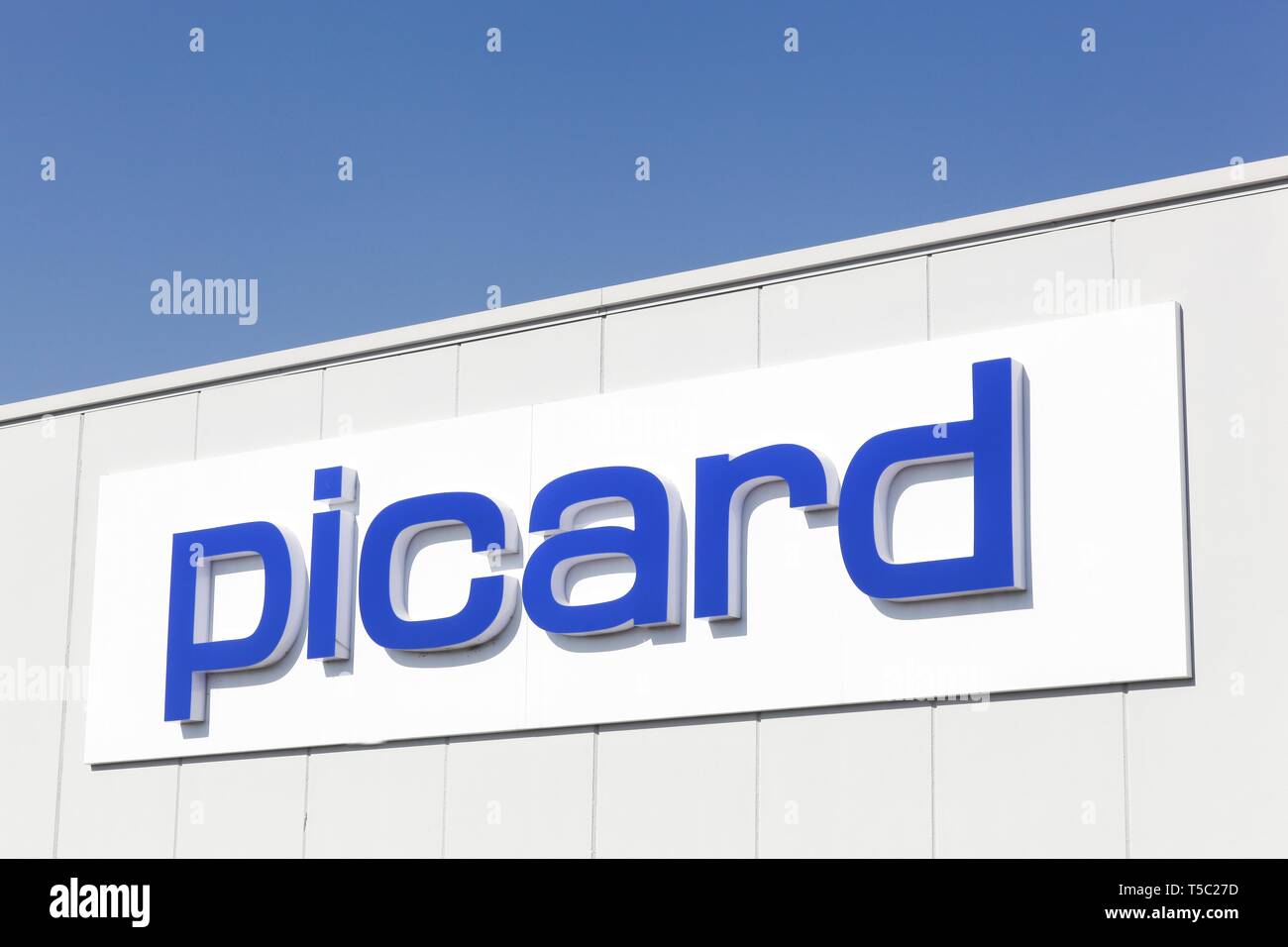 Arles, France - July 4, 2018:Picard logo on a wall. Picard is a French food company specialized in the manufacture and distribution of frozen products Stock Photo