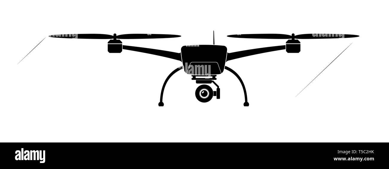 Quadcopter or copter flying in the air. Camera and shooting video or photo from the air. Stock Vector