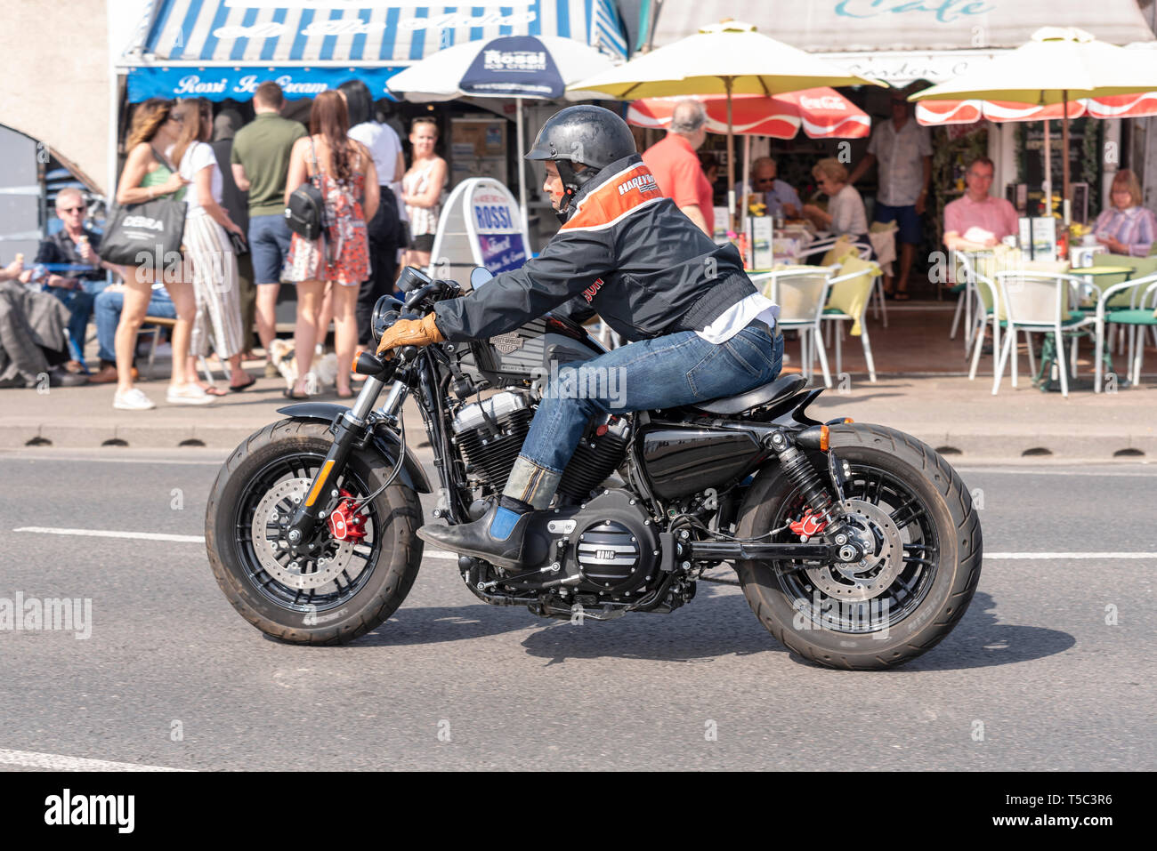 Harley Davidson Sportster Forty Eight motorbike ridden at the Southend Shakedown Resurrection motorcycle rally event, Southend on Sea, Essex, UK Stock Photo