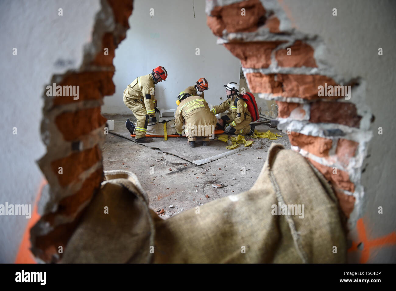 BUCHAREST, ROMANIA - APRIL 10, 2019: Emergency rescue team in action during the most complex medical exercise in the history of NATO, Vigorous Warrior Stock Photo
