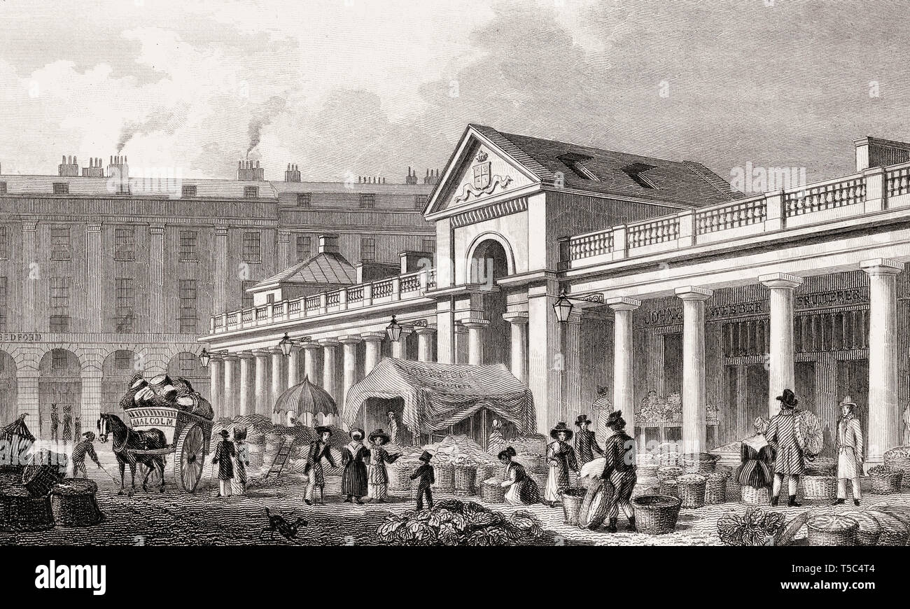 The former New Covent Garden Market, London, illustration by Th. H. Shepherd, 1828 Stock Photo