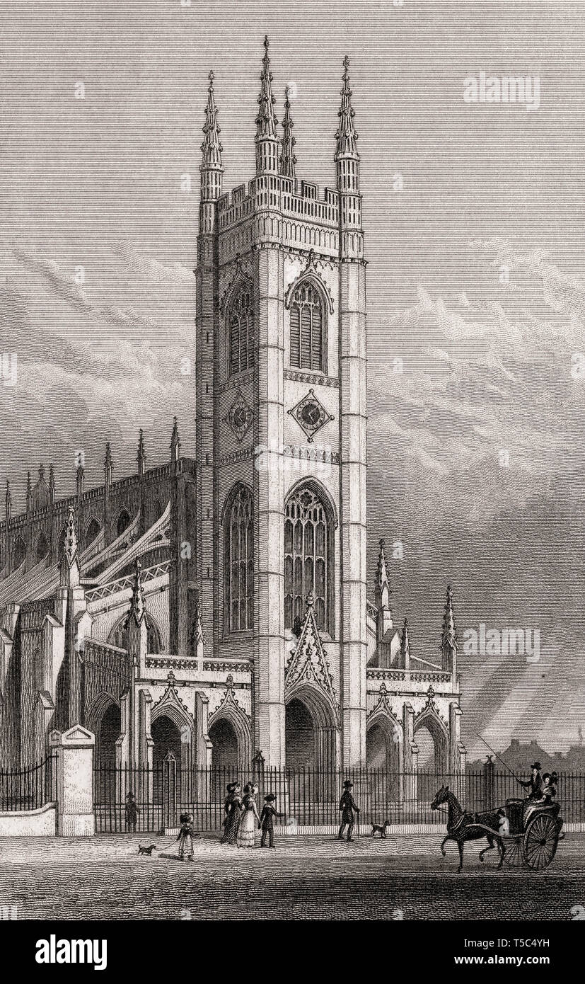 The Parish Church of St Luke, Chelsea, illustration by Th. H. Shepherd, 1828 Stock Photo