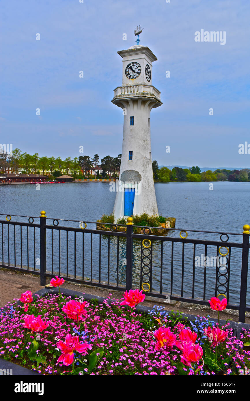 The Scott Memorial, in Roath Park Lake, commemorates the ill-fated British Antarctic Expedition Trip aboard the ship Terra Nova on June 15th 1910. Stock Photo