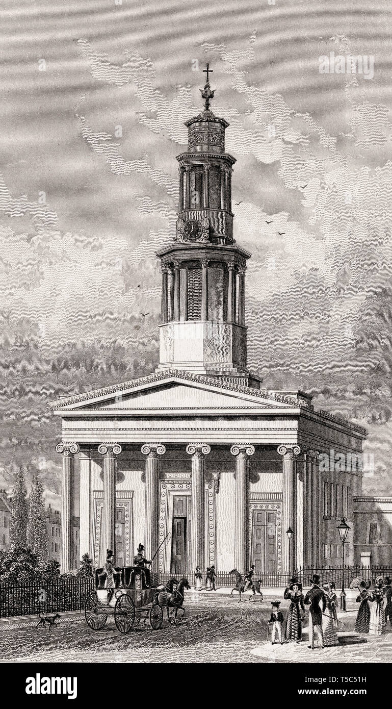 St Pancras Church, Bloomsbury/St Pancras, London, illustration by Th. H. Shepherd, 1828 Stock Photo