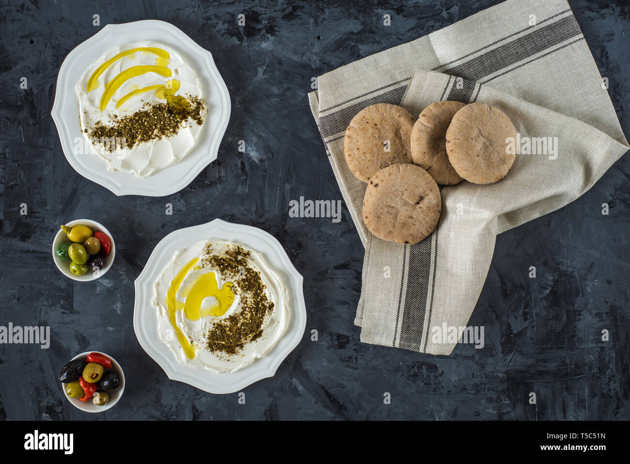 labneh (labaneh) middle eastern soft white goat's milk cheese with