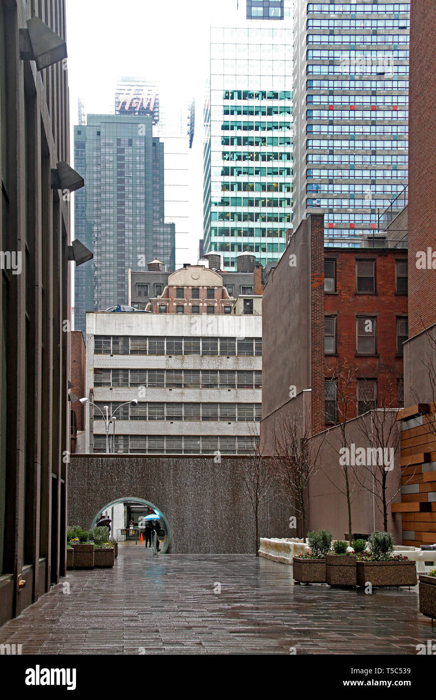 Glass Waterfall Tunnel at the McGrawHill Park in Midtown Manhattan